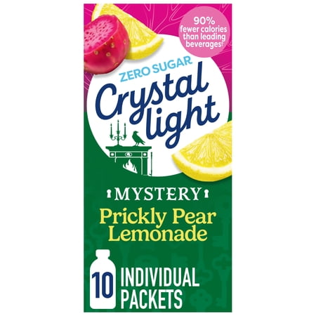 Crystal Light Drink Mix, 10 Individual Packets, Hydration for Book Lovers and Mystery Readers, Prickly Pear Lemonade Artificial Flavor, Zero Sugar, No Artificial Dyes, 0.13 oz