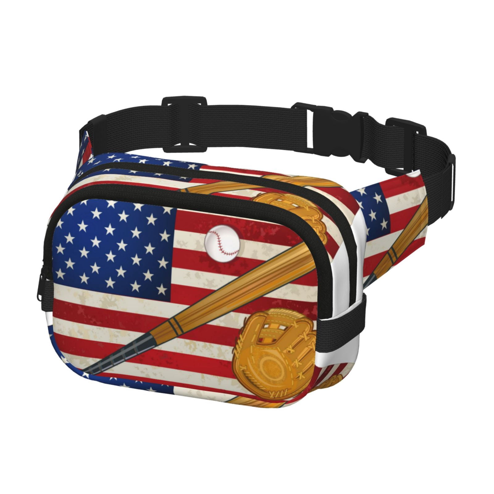 Hirioo American Flag And Baseball for Double Layer Waist Bag Adjustable Fanny Pack For Travel Running Hiking