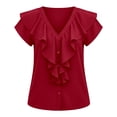 thumbnail image 4 of JIAYUE Women's T Shirt V Neck Ruffle Short Sleeve Button Down Tees Solid Color Casual Flutter Sleeve Tunic Shirts For Office Daily Wear And Outdoor Workout Tops, 4 of 4