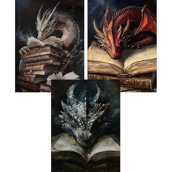Dragon Diamond Art Kits for Adults - 3 Pack, Full Drill Dragon Diamond Painting Kits for Beginners, DIY Full Rhinestone 5D Diamond dots (Gemstone Craft), Home Wall Decoration (12x16 inch)