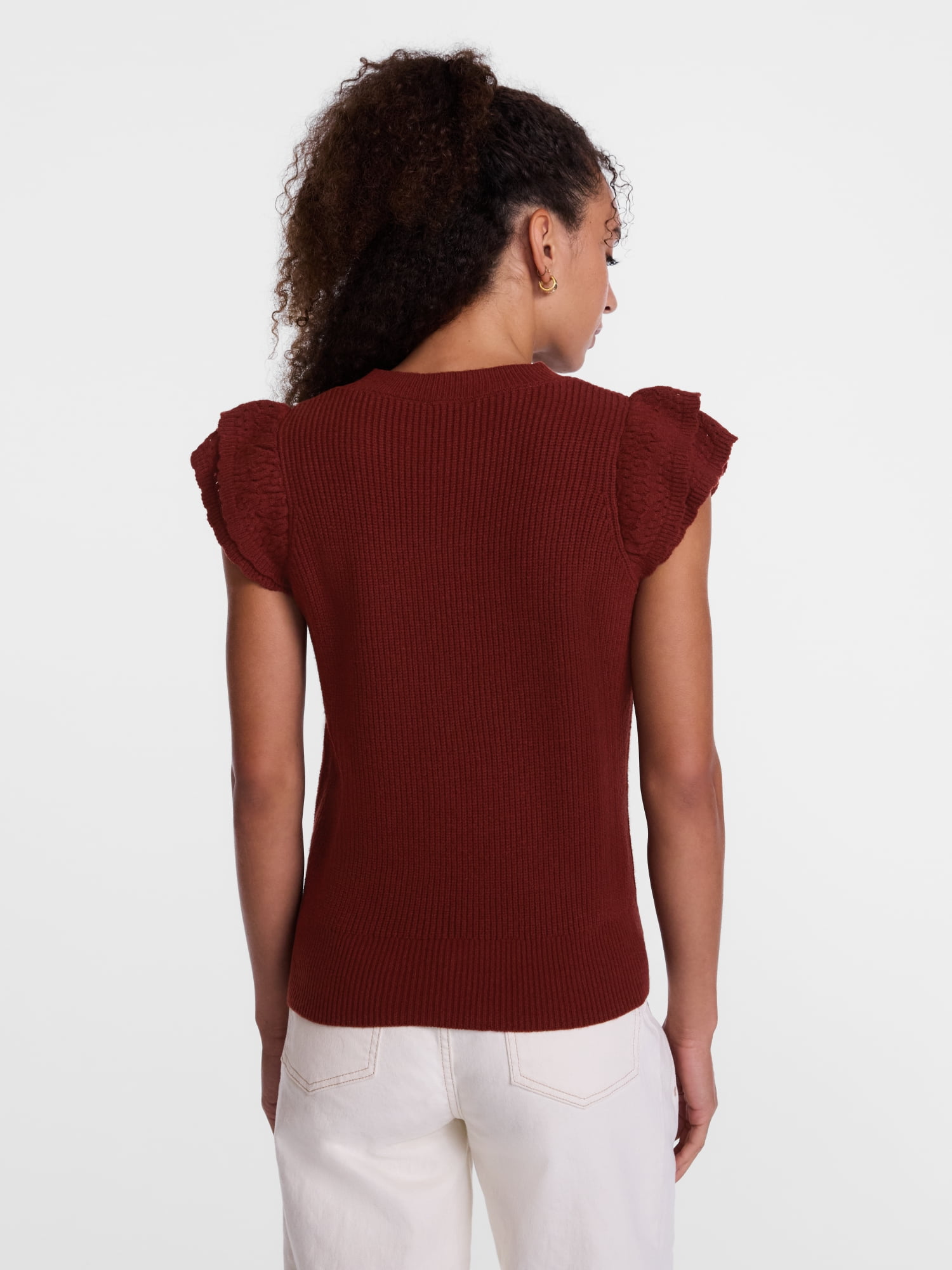 Scenario Women's Sweater with Flutter Sleeves, Lightweight, Sizes XS-XXXL