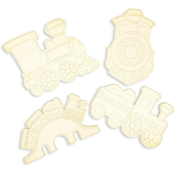 Bright Creations Unfinished Wood Train Cutouts - Ready-to-Paint Wood Ornaments - Kids DIY Wooden Trains to Paint - Party Favor Pack & Craft Pieces - 4.6 x 3.6 x 0.11 in, Pack of 24