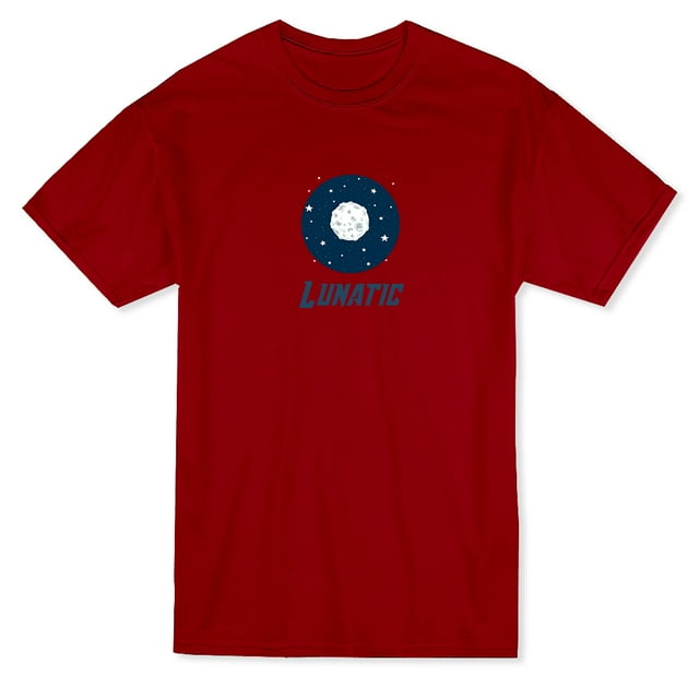 Moon At Space Graphic And "Lunatic" Quote Underneath Men's Cardinal Red T-shirt