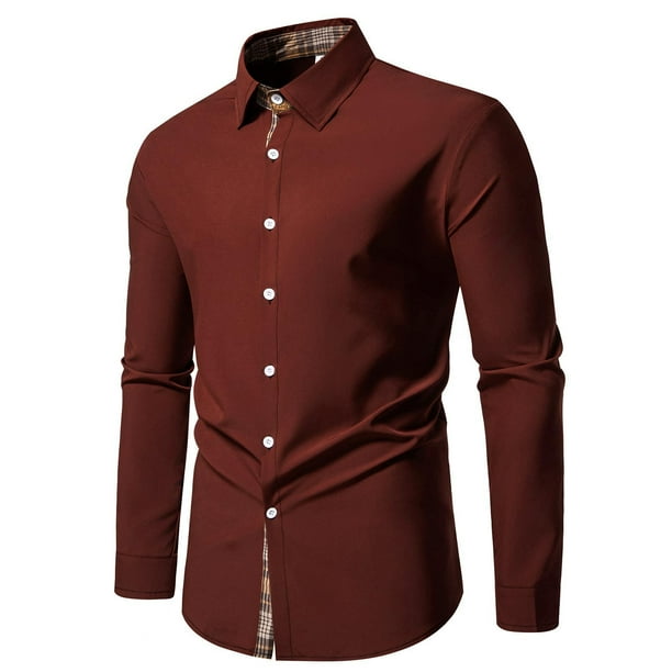 Blusa y camisa de manga larga con cuello vuelto para hombre, informal, con botones y retazos, de poliéster.