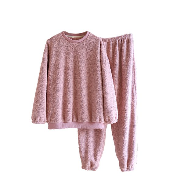 cfhntfmh Fleece Pajama Sets for Women Warm Long Sleeve Round Neck Pullover Tops Comfy Fuzzy Pants Sets 2 Piece Winter Sleepwear