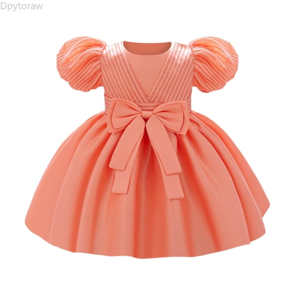 Dpytoraw Elegant Satin Bow Dress For Baby Girls Christening Birthday Party Gown Girls Dresses Size 6-12 Months