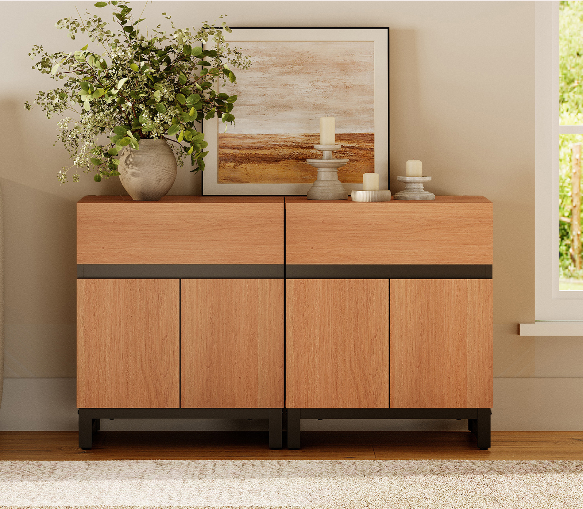 WAMPAT 2 Pack Nightstand with 1 Drawer and 1 Storage Cabinet, Modern Bedside Table with 2 Open Door for Bedroom, Wood Rustic Side End Table for Living Room, Mocha