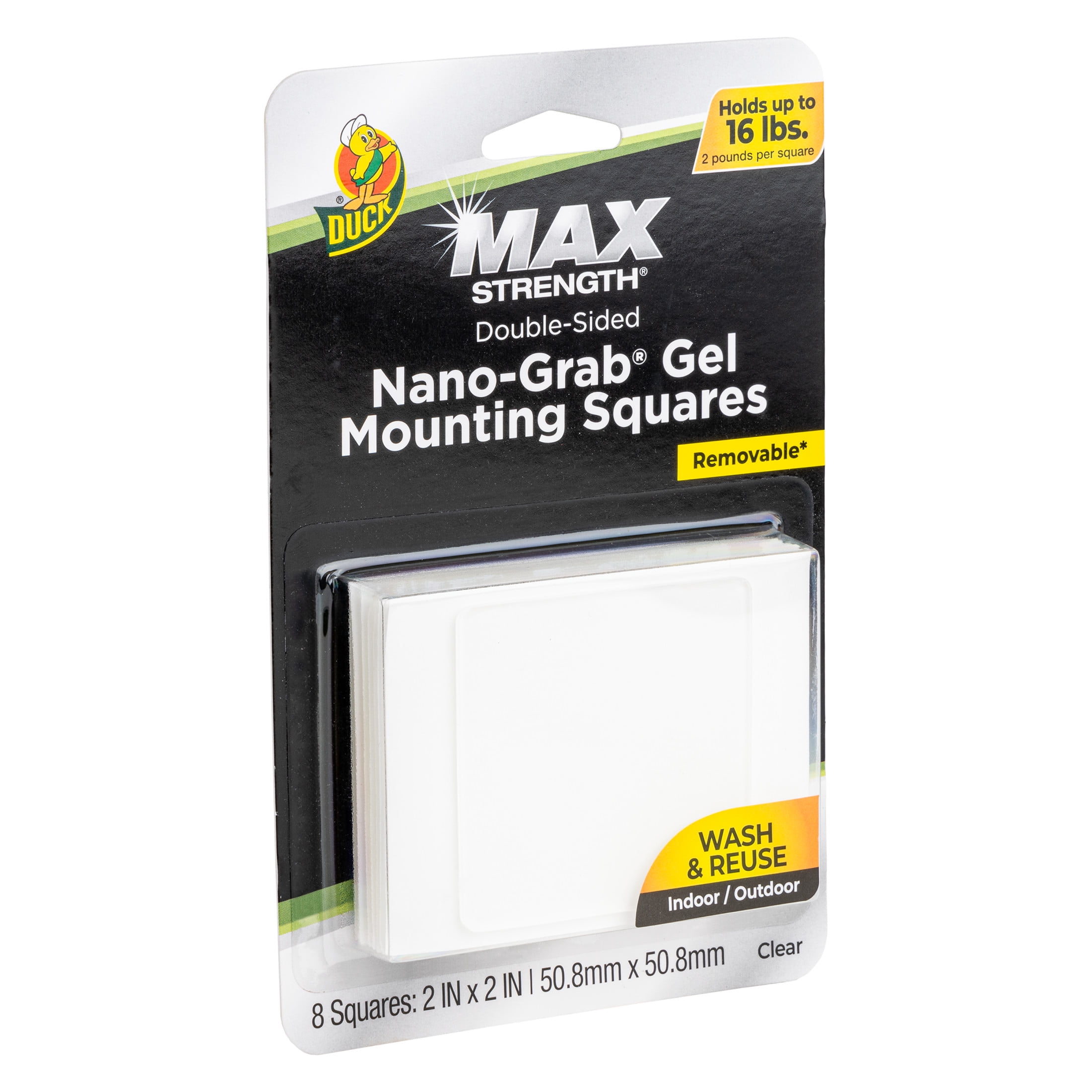 (2 pack) Duck Max Strength Nano-Grab Square Tabs - Clear, 8 pk, 2 in. x 2 in.