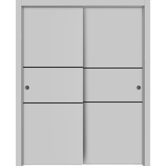 Sliding Closet Bypass Doors 36 x 80 inches | Planum 0014 Grey Ash with Frosted Glass | Sturdy Rails Moldings Trims Hardware Set | Wood Solid Bedroom Wardrobe Doors