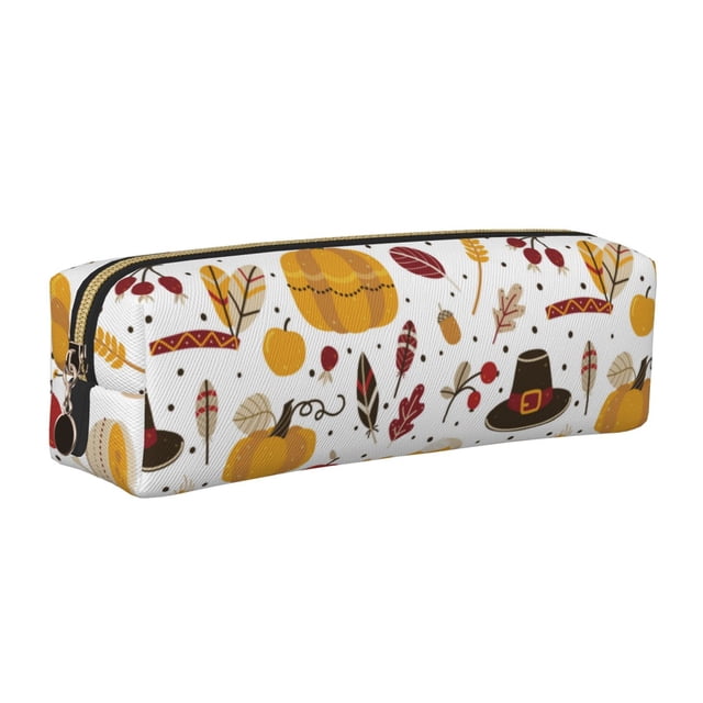 Disketp Thanksgiving Estuche de Lápices de Cuero con Cierre, Estuche Compacto para Papelería, Bolígrafos y Accesorios Pequeños