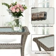 thumbnail image 2 of POCASSY Wicker Outdoor Coffee Table, 19.7"*37.8" Tempered Glss Top Gray Rattan Outdoor Coffee Table with 2-Layer Storage Furniture Tables for Garden,Porch,Backyard, 2 of 5