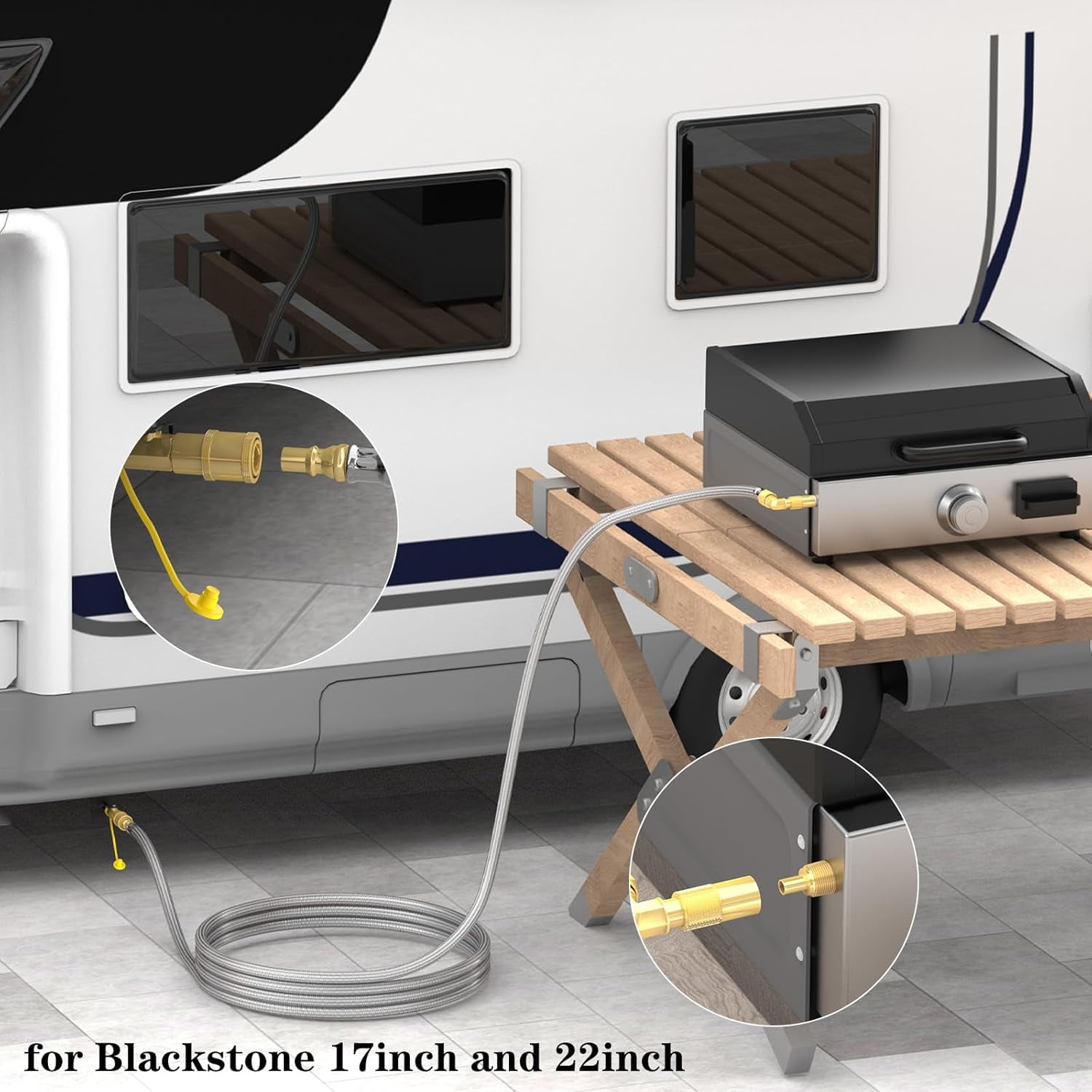 36 FT Quick Connect Propane Hose for RV to Gas Grill, RV Quick Connect with 1/4" Safety Shutoff Valve, LP Quick Disconnect Propane Hose with Elbow Adapter for Blackstone 17"/22" Griddle