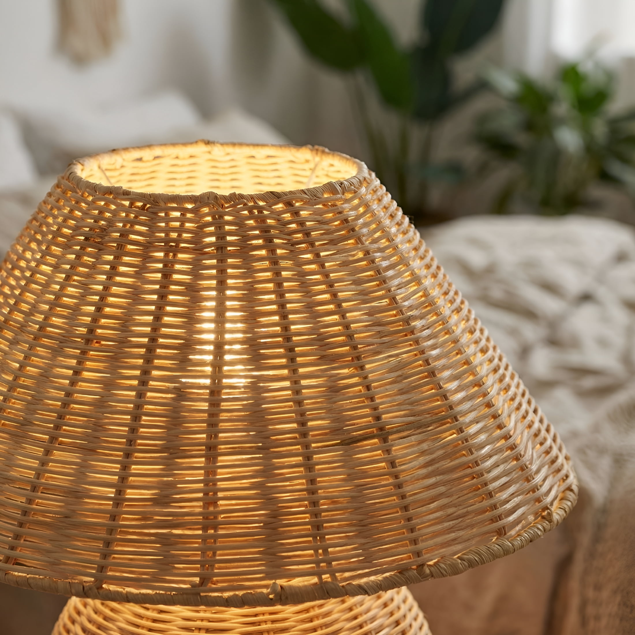HIBIBUD Handmade Bamboo Rattan Table Lamp,Boho Wicker Bedside Lamp with 3-Color Adjustable Light,Vintage Wooden Nightstand Desk Lamp for Bedroom,Living Room,Entryway,Home Decor Accent