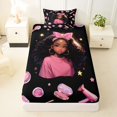 thumbnail image 3 of Castle Fairy Glam Black Girl Twin Sheets 3pcs,Stars Print Bedding,Pink Black,1 Fitted Sheet, 1 Flat Sheet and 1 Pillowcase, 3 of 6