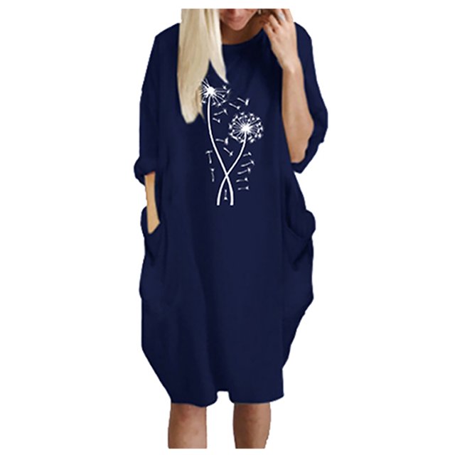 Robes d'Été pour Femmes la Mode Robe d'Hiver pour Femmes Grande Taille Décontractée Ample avec Poches Aguichant Imprimée Robe de Vacances en Liquidation