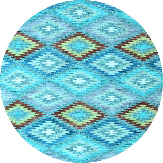 Ahgly Company Indoor Round Southwestern Light Blue Country Area Rugs, 3' Round