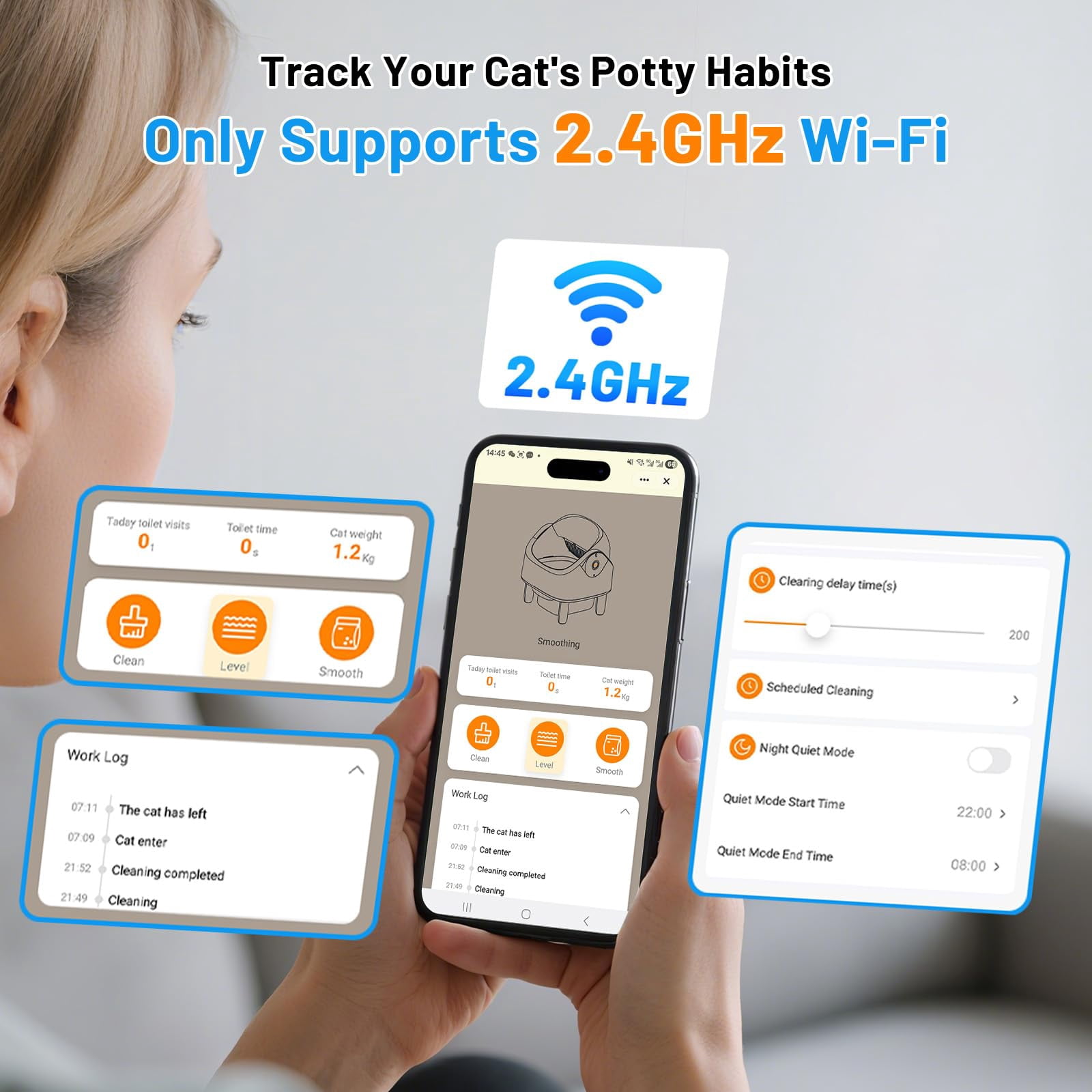 SUW Self Cleaning Cat Litter Box, Open-Top Automatic Litter Box for Multiple Cats, Large Capacity Robot, APP Control, Safety Protection, 2 Rolls Litter  Liners Bag, 1 Odor Eliminator