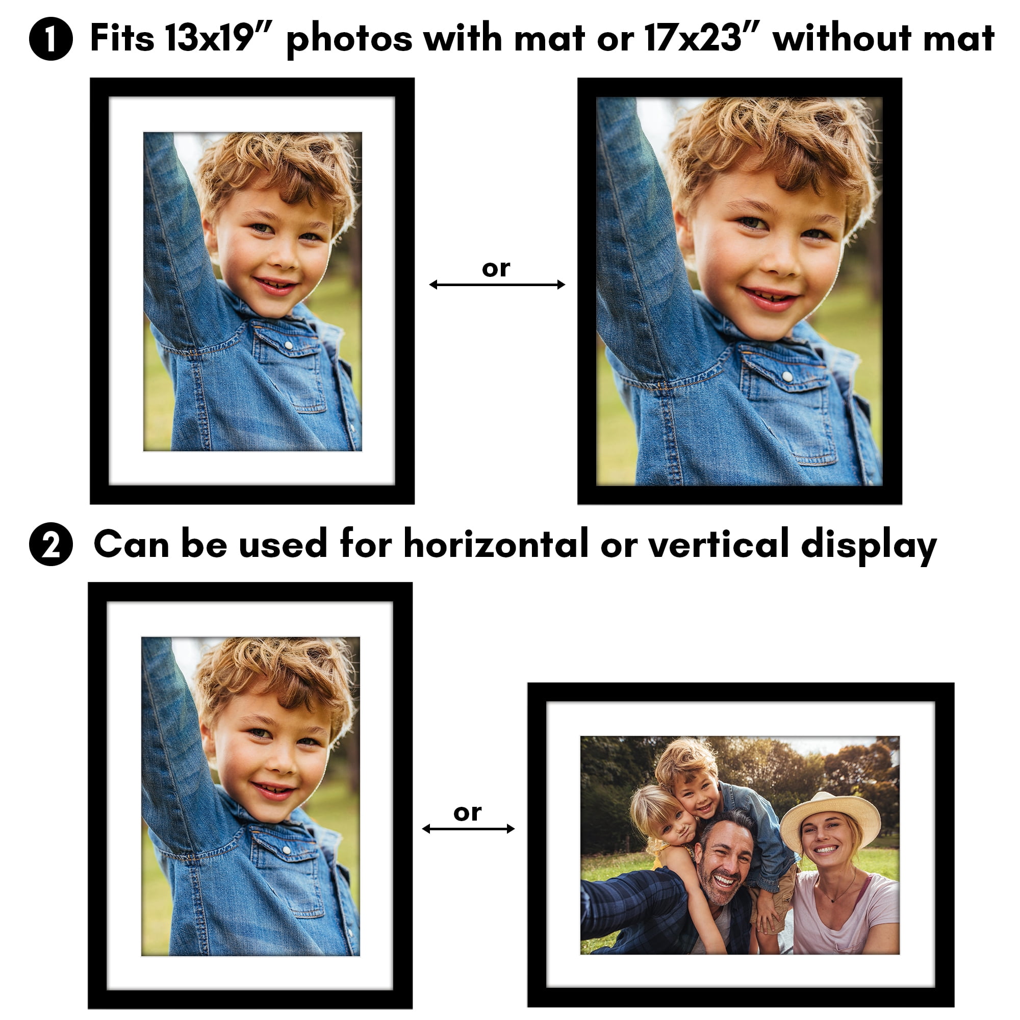 Americanflat 17x23 Picture Frame with Polished Plexiglass with 13x19 Mat Display Photo Epic Collection - Black