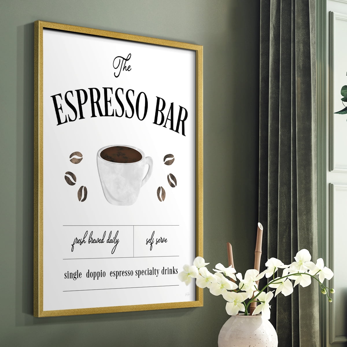 Fresh Brewed Espresso Bar in Gold Solid Wood 16 x 20 Framed Print
