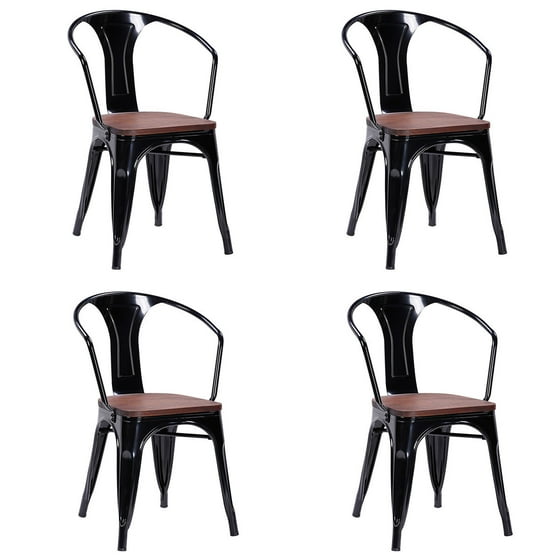 Ghp 4 Pcs 264 Lbs Capacity Black Metal Frame Wood Stackable Chairs With Rubber Feet