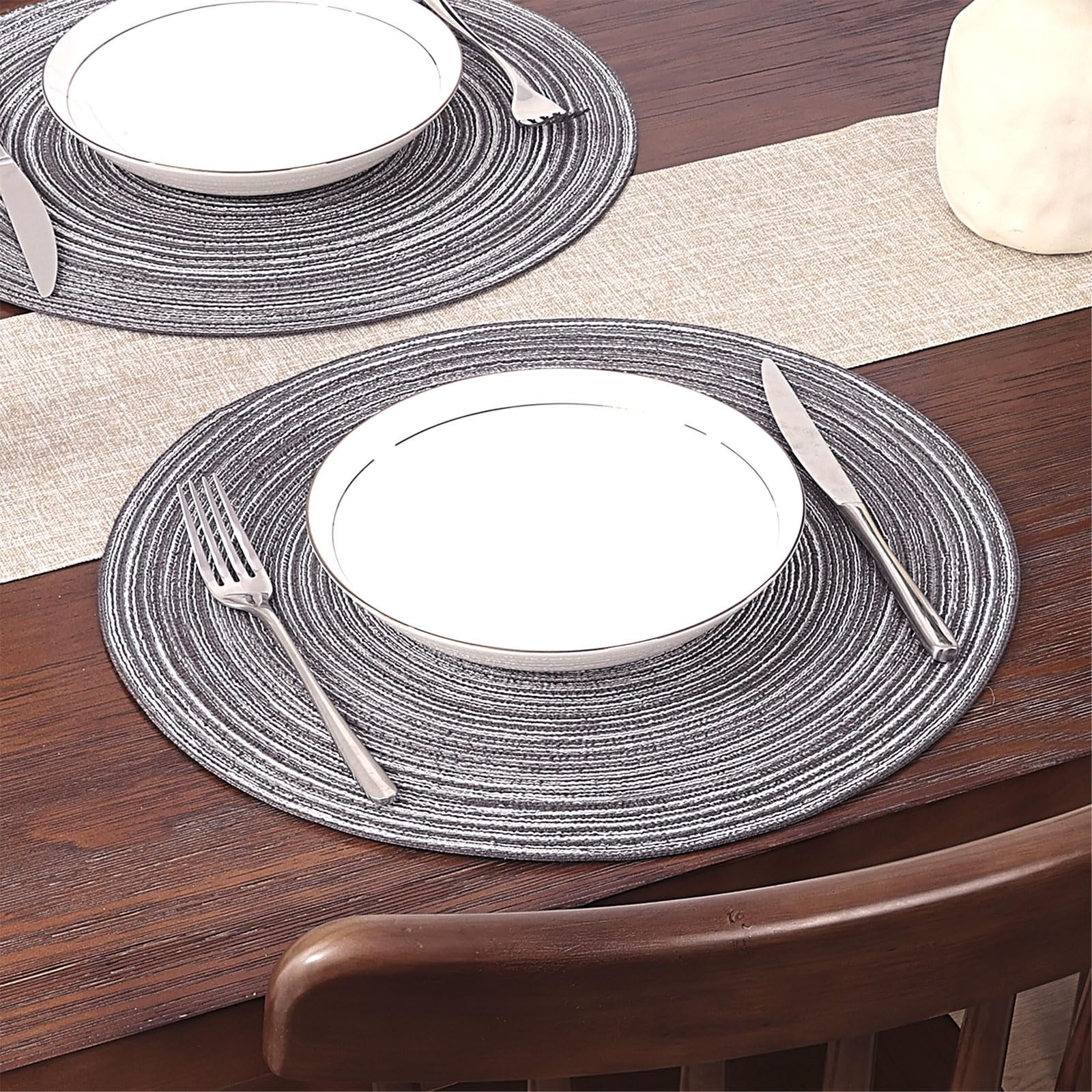 Round Placemats Set of 6 Woven Braided 15 inch Circle Placemat for Dining Tables Kitchen Table Mats Washable