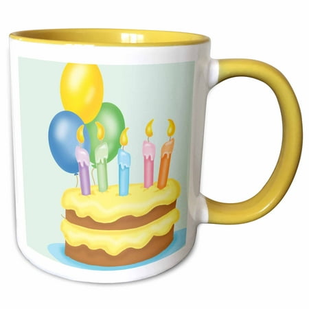 3dRose Lemon Frosted Birthday Cake With Balloons - Two Tone Yellow Mug, (Best Way To Frost A Cake Smooth)