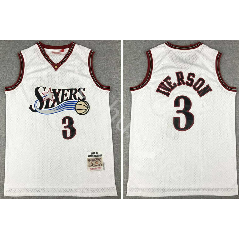 NBA_ Fast delivery Men Mitchell Ness Basketball Allen Iverson Jersey 3  Vintage Black White Red Blue Team Color Home Breathable Pure Cotton Good  Quality''nba''jersey 