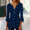 thumbnail image 2 of VKOYWKM Womens Valentine's Day Tunic Tops 3/4 Bell Sleeve Button V Neck Henley Shirts Love Heart Graphic Tees Pleated Empire Waist Hide Belly Blouses for Women Dressy Casual, 2 of 6