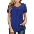 thumbnail image 3 of T-shirt Femme Tunique Plissée Col Rond Manches Courtes Blouse Plissée Femme Blouse en Dentelle, Bleu, m, 3 of 5