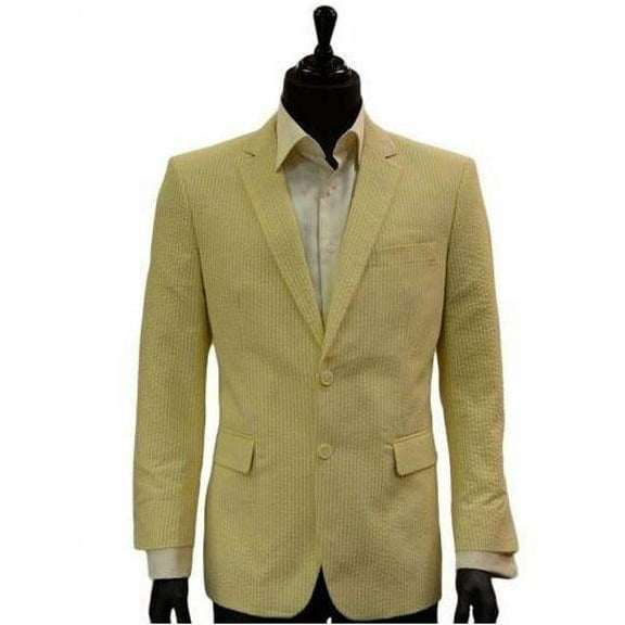 Men's Two Button Yellow White Classic Seersucker Sear Sucker Suit Trending Formal Blazer