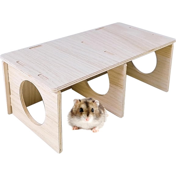 Wooden Hamsters Tunnel, Cage Accessories, Hiding Maze Tunnel Toy Platform Stuff for Gerbil Rat Mice