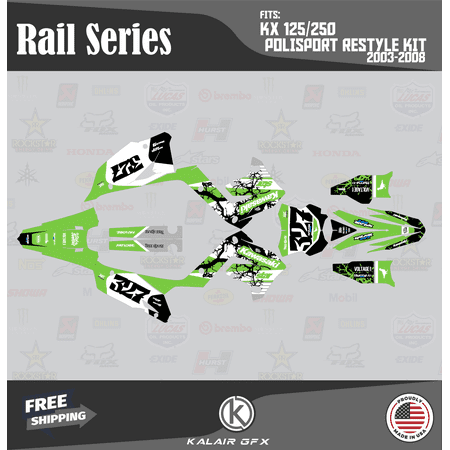 Kalair GFX Graphics Kit for Kawasaki KX250 POLISPORT RESTYLE (2003-2008) Rail Series
