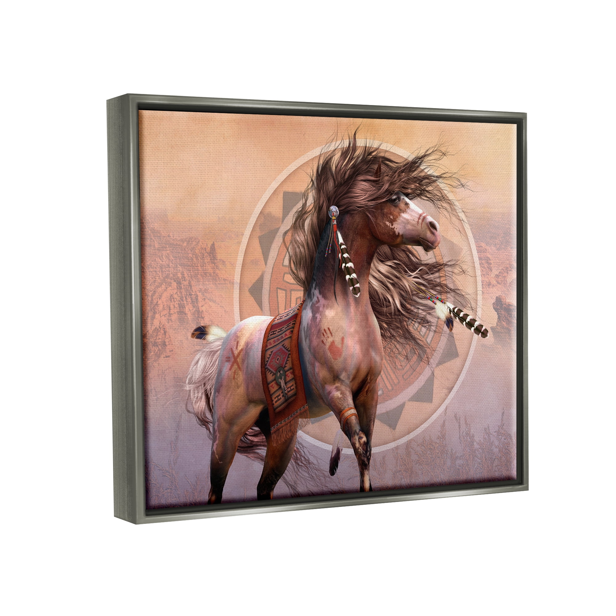 Stupell Industries Spirit Warrior Horse Animals & Insects Painting Gray Floater Framed Canvas Art Print Wall Art, 21 x 17