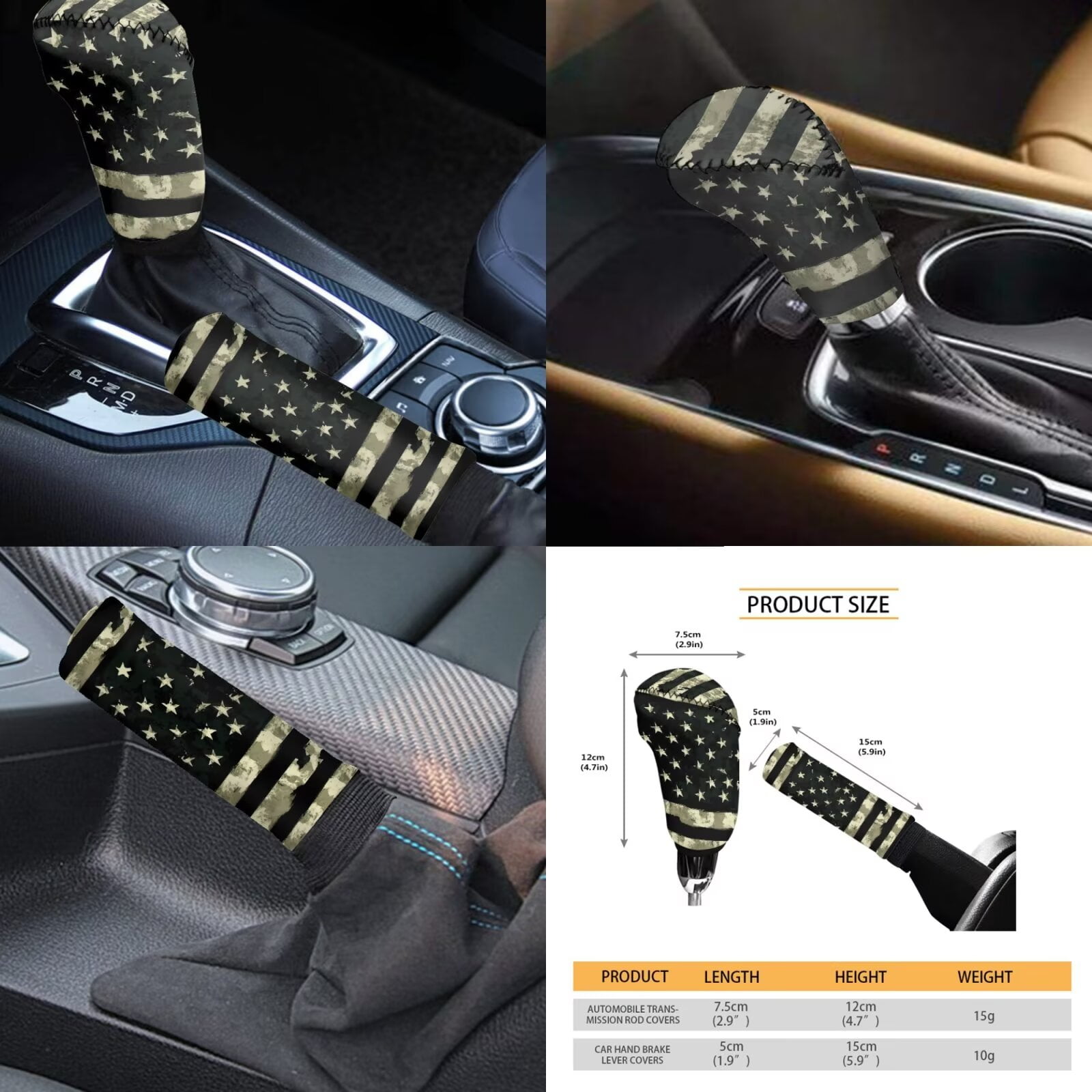 Garronmavis American Flag Comouflage Car Seat Covers Full Set 11 Pcs for Sun Protection with Cars Headrest Protectors+Lanyards Key Ring+Auto Cup Coaster+Handbrake Gear+Shift Knob Cover