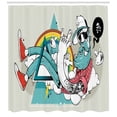 thumbnail image 3 of Hipster Shower Curtain, Tattooed Cool Dude with Long Beard Going Through Abstract Triangle Shape on Clouds, Fabric Bathroom Set with Hooks, 69W X 70L Inches, Multicolor, by Ambesonne, 3 of 3