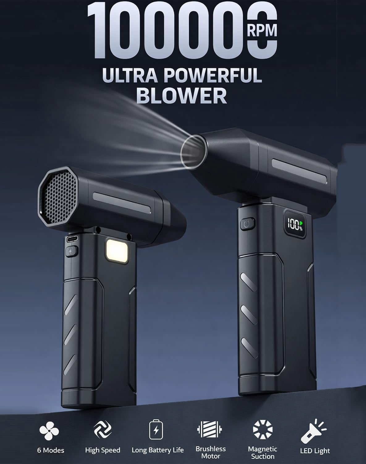Ultra-Powerful Portable Turbo Fan with 150,000 RPM, Electric Air Duster, Cordless Air Duster, Fast Charging, 5 Gear, 50 Minutes Runtime
