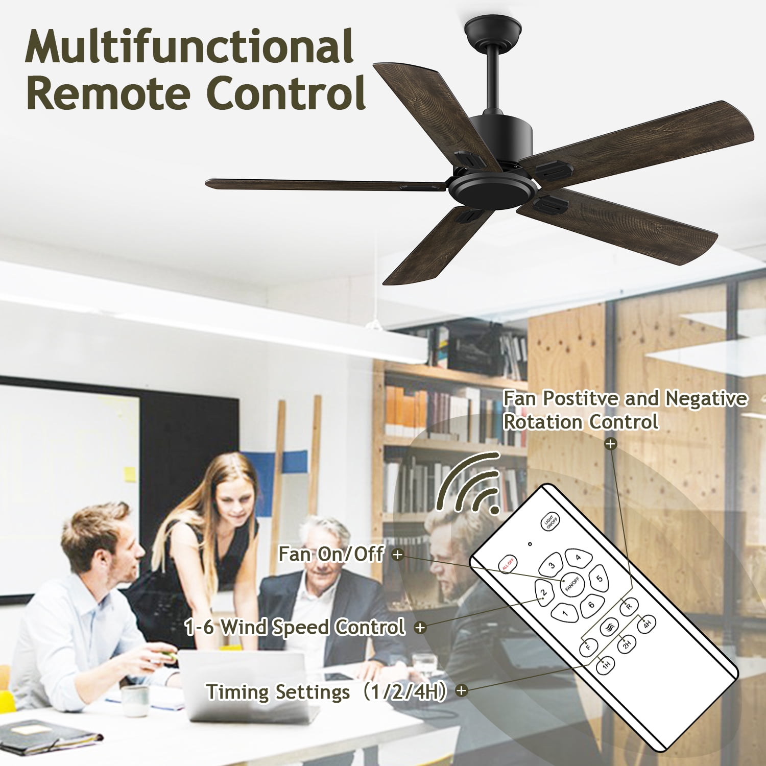XAUJIX 52" Ceiling Fan with Remote Control No Light, 6 Speeds Reversible DC Motor Indoor Outdoor 5 Blades Modern Ceiling Fans for Patio Garage Kitchen Bedroom(Old Oak/Black)