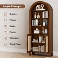 thumbnail image 3 of Hawsaiy 71" Arched Pantry Cabinet with Doors, Tall Arch Bookcase with Adjustable Shelves, Mid-Century Modern Kitchen Pantry Storage Cabinet for Living Room, Walnut, 3 of 10