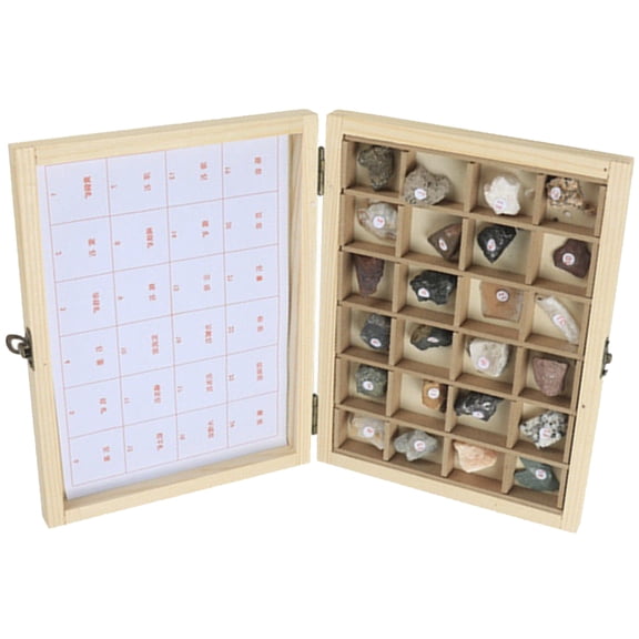 Sinyiin Mineral Specimens Geology Learning Set Copper Rocks In Wooden Box Science Project