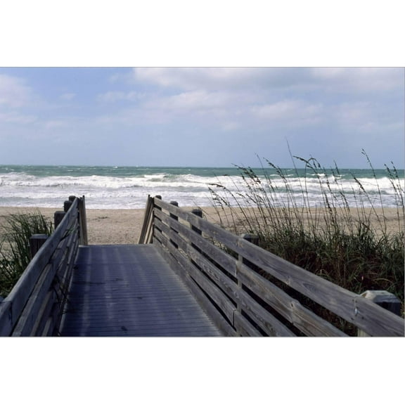 Art.com Boardwalk on the beach, Nokomis, Sarasota County, Florida, USA Stretched Canvas Print Wall Art, 18" x 12"
