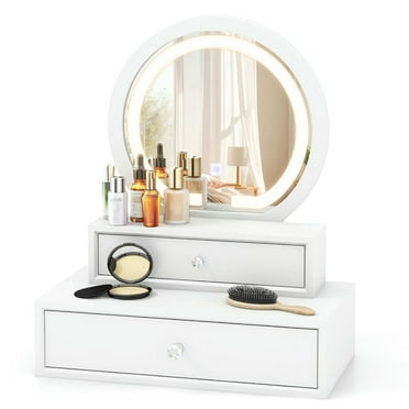 Kepooman Vanity Makeup Mirror,LED Lighted Vanity Mirror for Bedroom Tabletop-White