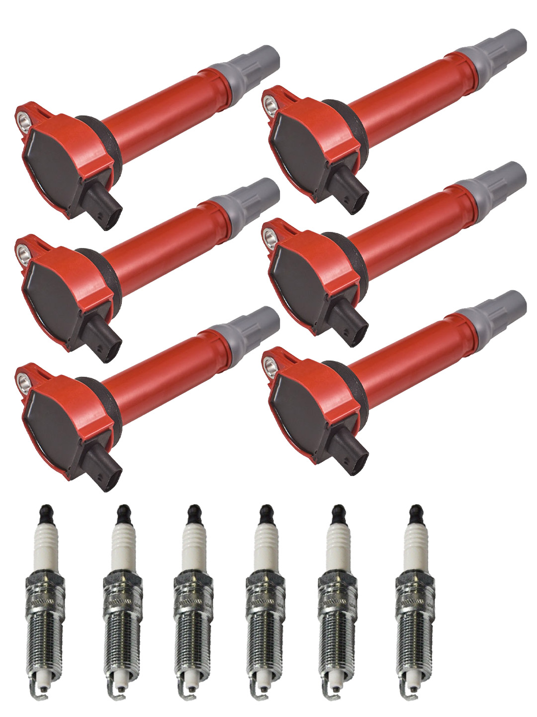 Set of 6 ISA Red Color Ignition Coils and 6 NGK Spark Plugs Compatible with 2006 Chrysler