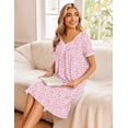 thumbnail image 2 of Ekouaer Cotton Nightgowns for Women Short Sleeve Night Gown V Neck Sleep Shirt Button Nightshirt Soft House Dress, 2 of 6