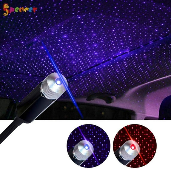 Spencer 2Pcs Romantic Auto Roof Star Lights Flexible USB Night Light Star Projector Ceiling Car SUV Truck Decoration Light for Bedroom, Car, Party, Camping "Purple Blue"