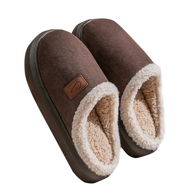 Xfvqtps Fuzzy Slippers for Womens and Mens Lovers House Slippers Fluffy Slippers Suede Thickened Plush Lining Memory Foam Thick Bottom Non Slip Cute Solid Color Warm Winter Home Slippers Coffee