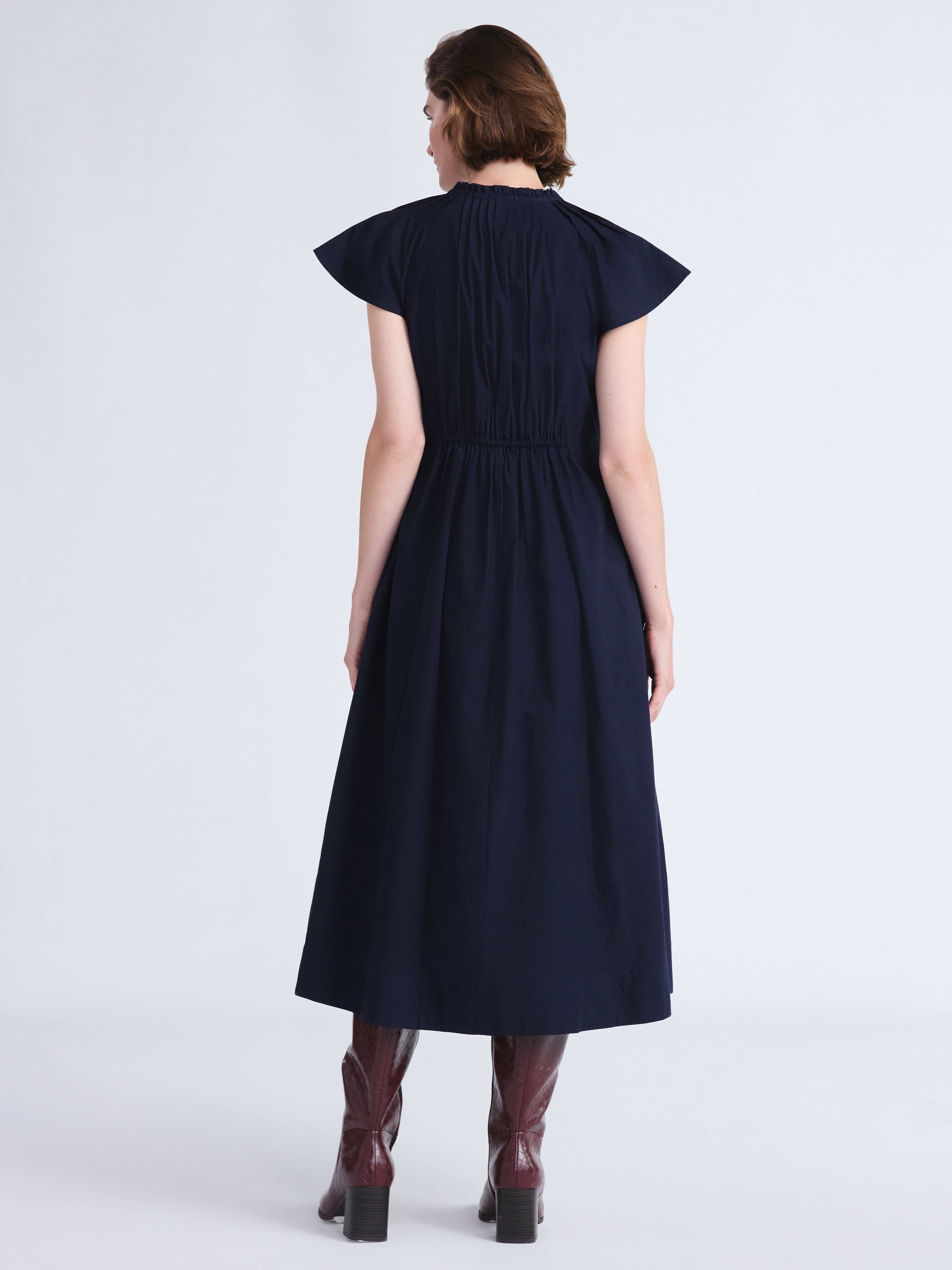 Free Assembly Women's and Women's Plus Zip Front Cotton Maxi Dress with Flutter Sleeves, Sizes XS-4X