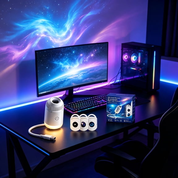 5D Holographic Star Projector Night Light, Plug and Play HD Imaging Lens, 360° Rotating USB Galaxy Lamp for Bedroom Ceiling Ambient Decor (3 Films)