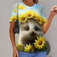thumbnail image 3 of Cute Hedgehog Floral Crown T Shirts Basic T-Shirt Short Sleeve Ladies Tee Shirt Summer Graphic Clothing, 3 of 7