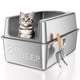thumbnail image 1 of Caja de arena de acero inoxidable para gatos con tapa, caja de arena de metal XXL para gatos grandes, cajas de arena extra grandes de 8 pulgadas de pr, 1 of 7