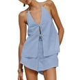 thumbnail image 2 of Women'S Summer Solid Loose Fit Sexy- Backless Halter Tie Front Tops and High Waisted Shorts 2 Piece Blue XL, 2 of 9